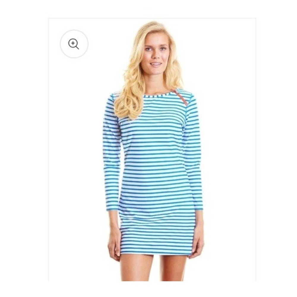 Cabana Life NWTBlue White Striped Zipper Detail Coastal Dress Beach Large UPF 50